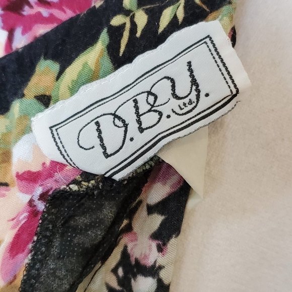 Vintage 90s Black Pink Floral Casual Dress Roses Size 6 8 Rayon Knee‎ Length - Picture 10 of 11